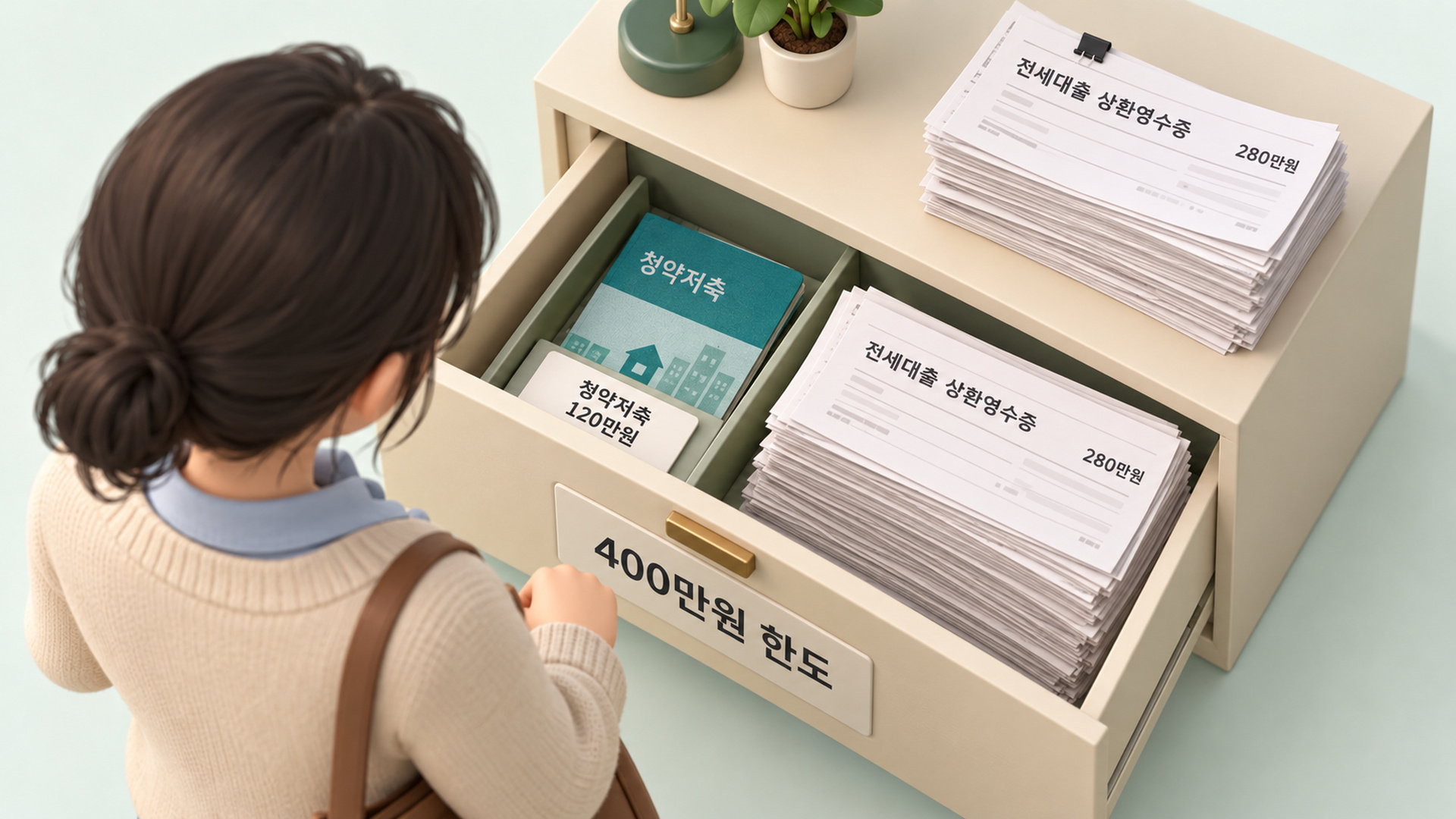 청약저축 120만원과 전세대출 280만원이 나눠 채운 400만원 한 칸