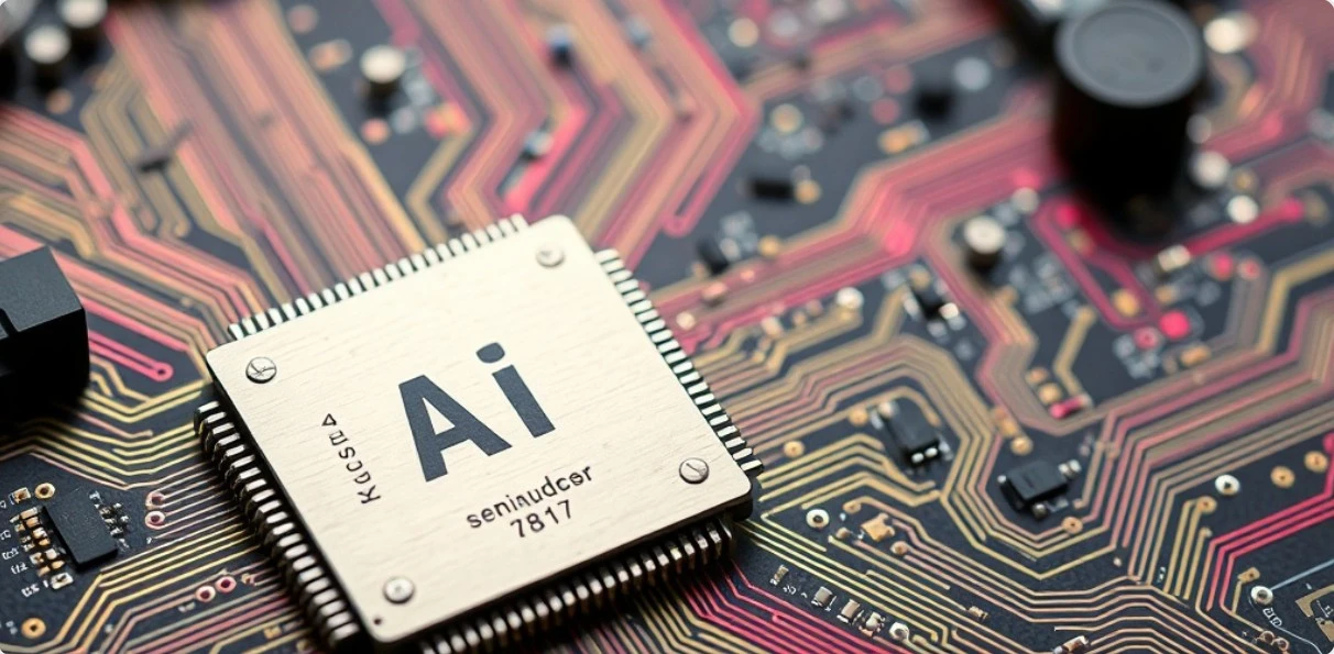 AI 반도체 칩과 회로 기판 이미지