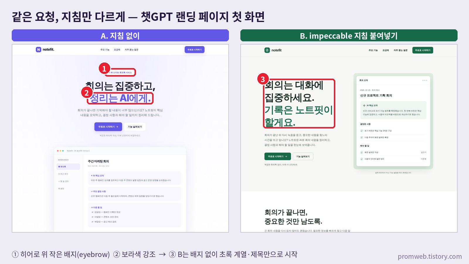 impeccable 깃허브 직접 테스트 썸네일 - 챗GPT 랜딩 페이지 AI 티 21개에서 4개로