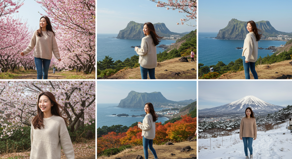 제주도의 사계절 아름다움을 만끽하는 한국인 여성