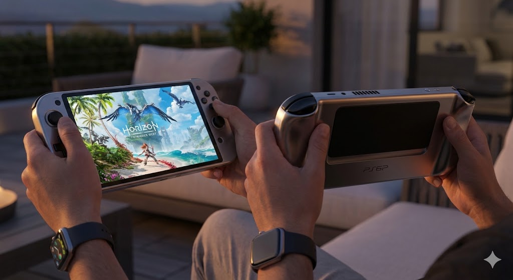 휴대용 콘솔 시장 경쟁 구도 이미지(스팀덱·스위치 후속 기대 등과 비교되는 분위기)