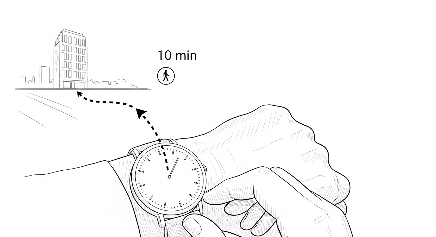 목적지까지의 도보 소요 시간과 거리를 나타내는 이미지