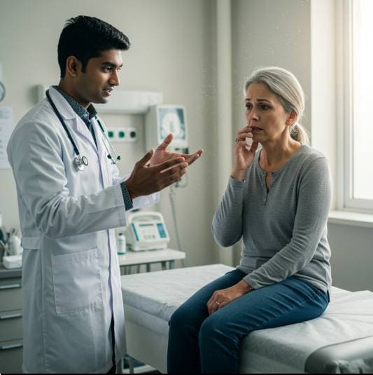 헤르페스 2형 초기증상, 진료 받는 중년 여성 사진