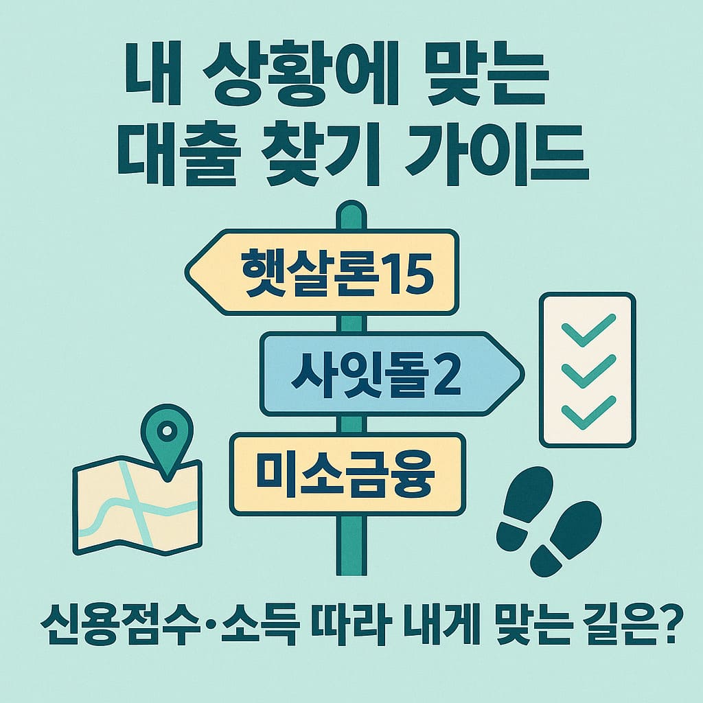 햇살론15, 사잇돌2, 미소금융 등 상품별 길찾기 느낌 구성
