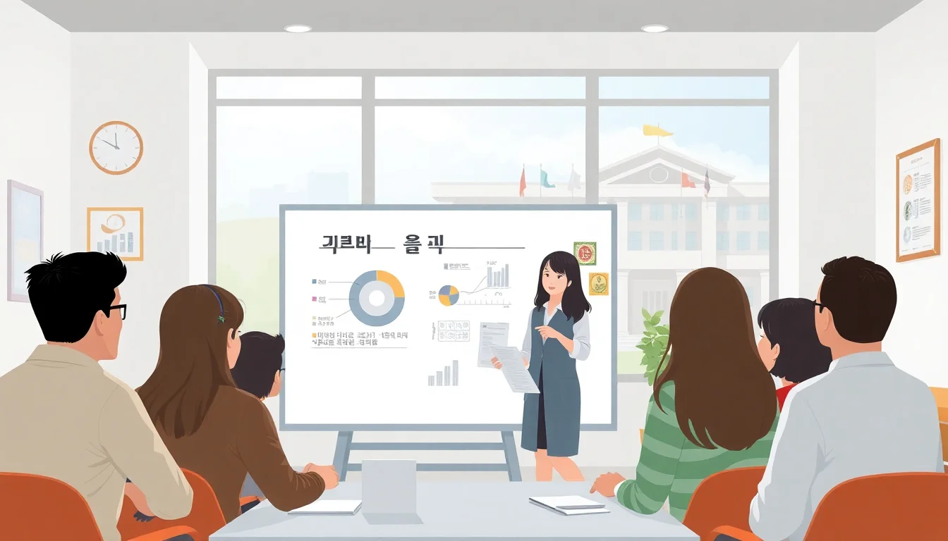 회의실에서 강연을 듣는 사람들