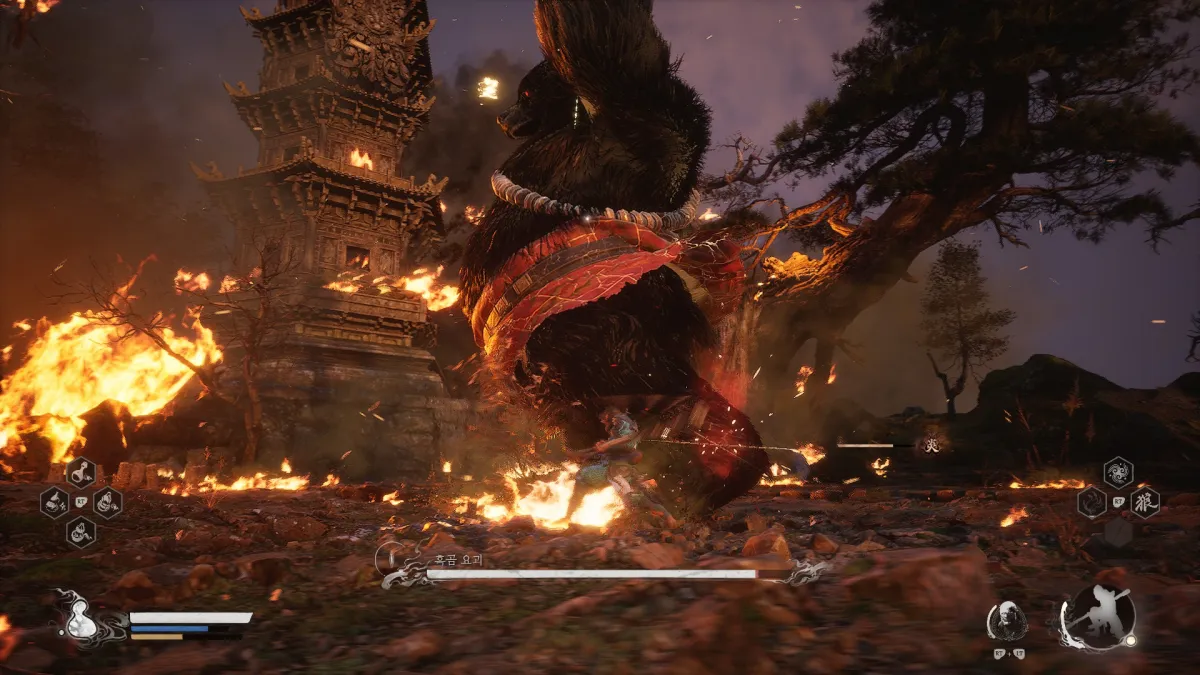 불이-난-공간에서-큰-흑곰이-공격하고-있다