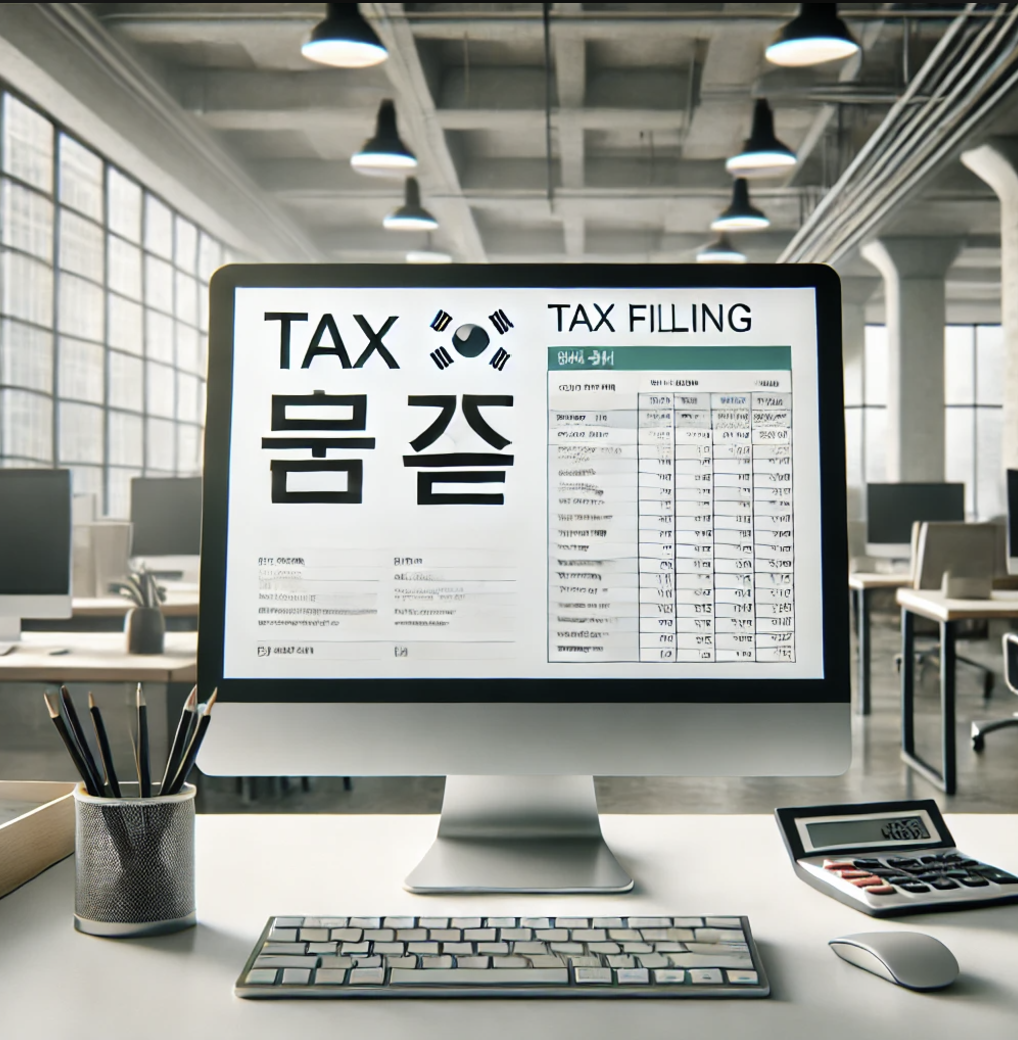 컴퓨터 화면에 세금신고를 위해 사이트를 열어놓은 상황