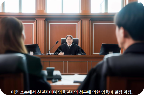 이혼 소송에서 친권자이며 양육권자의 청구에 의한 양육비 결정 과정