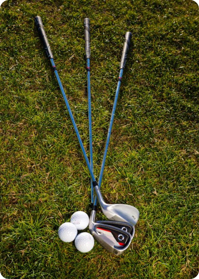golf balls and golf clubs