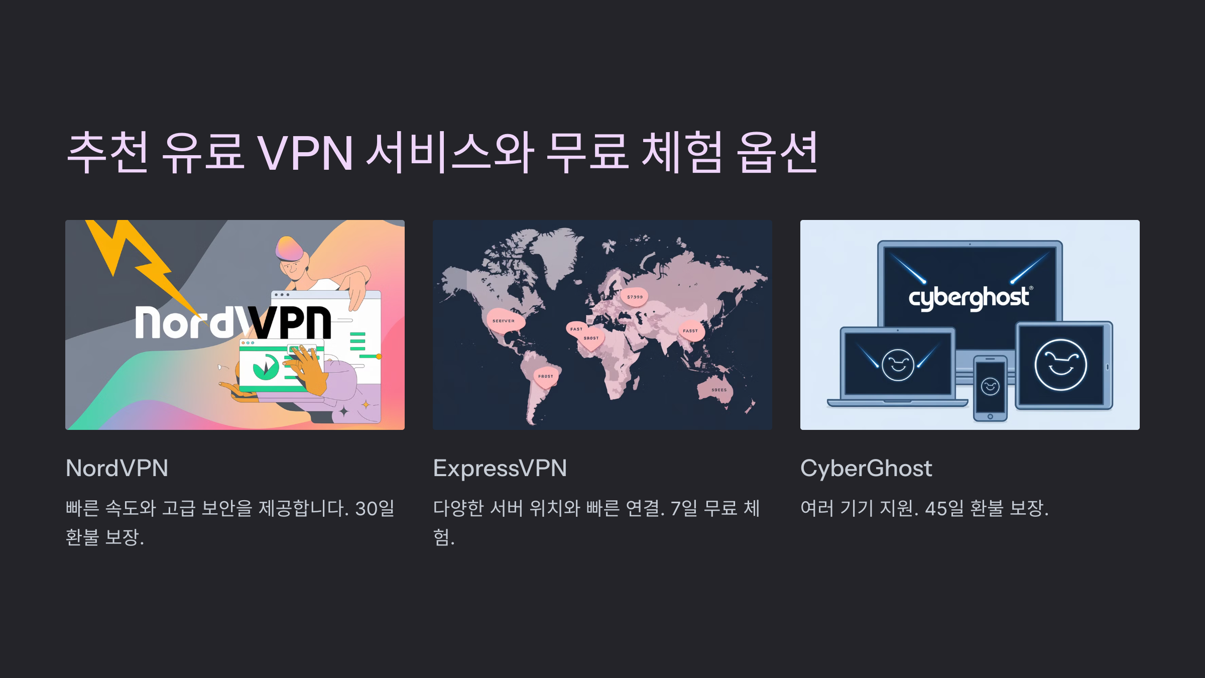 추천 유료 VPN 서비스와 무료 체험 옵션