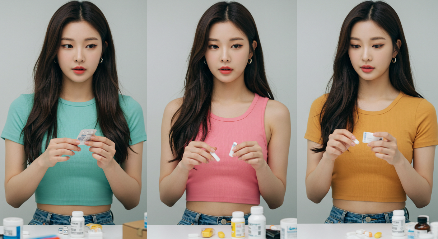 알약을 먹고있는 여성들