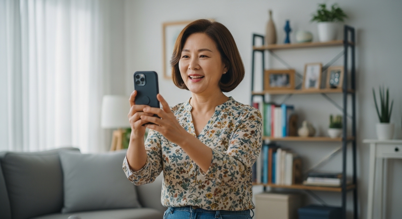 "숏폼 영상 제작 중인 50대 여성"