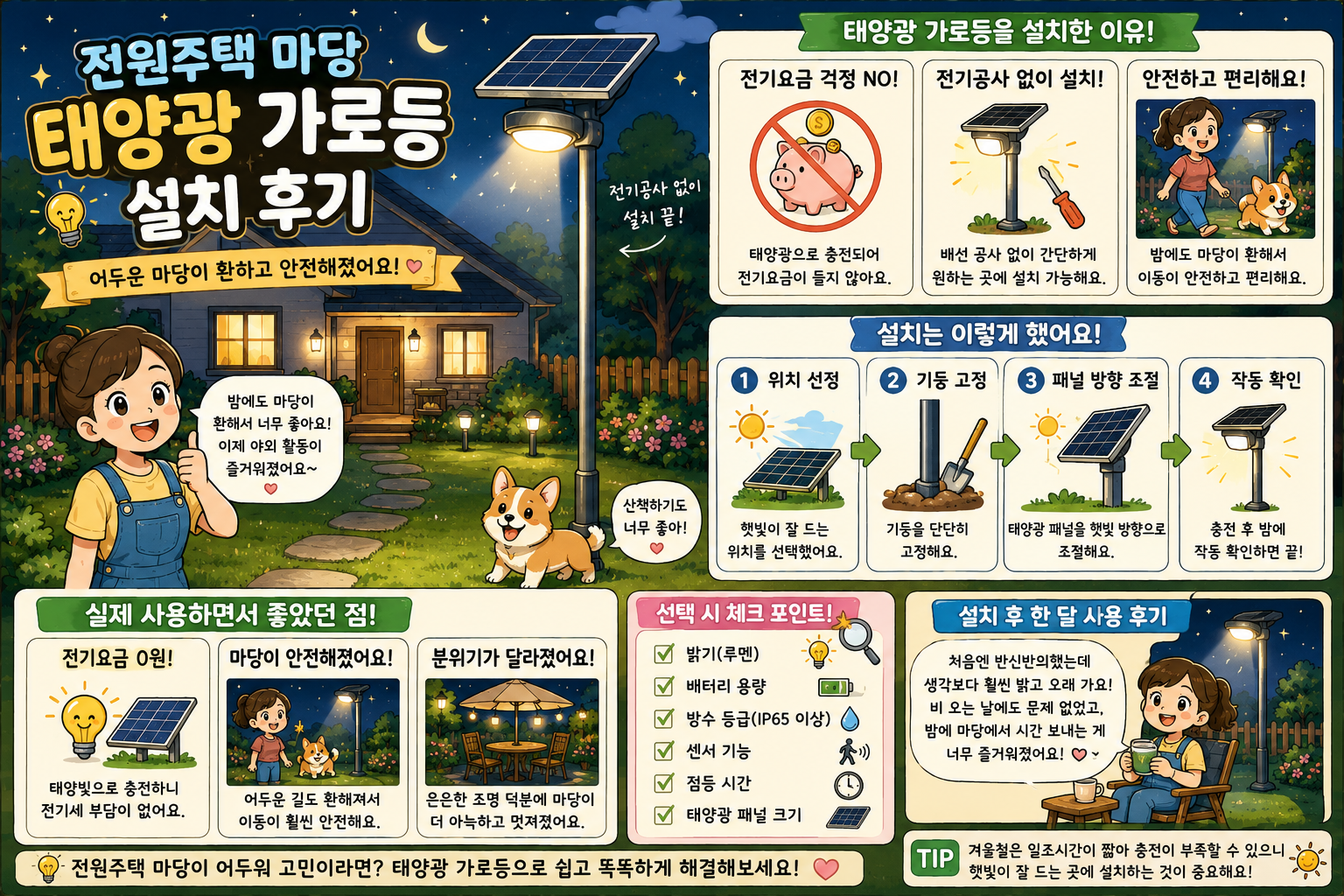 전원주택 마당 태양광 가로등 설치 후기