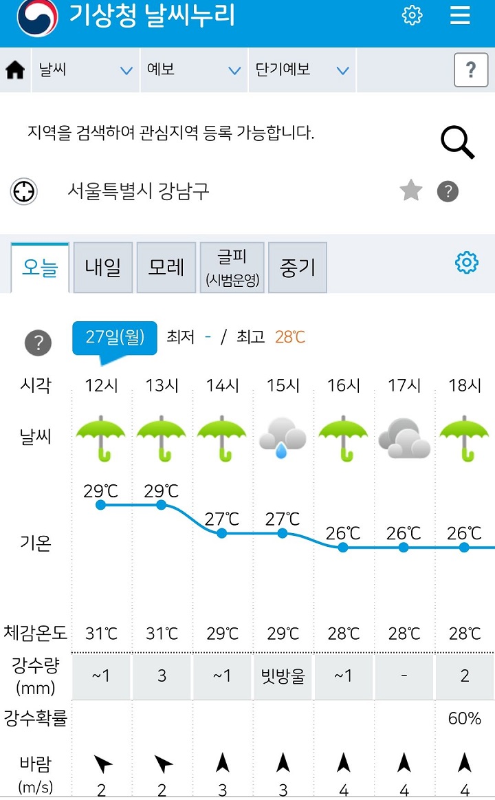 변경된 동네예보가 보임