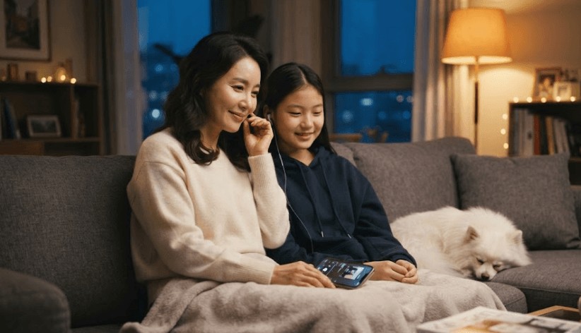 스포티파이 애플뮤직 가족 요금제 함께 듣는 모습