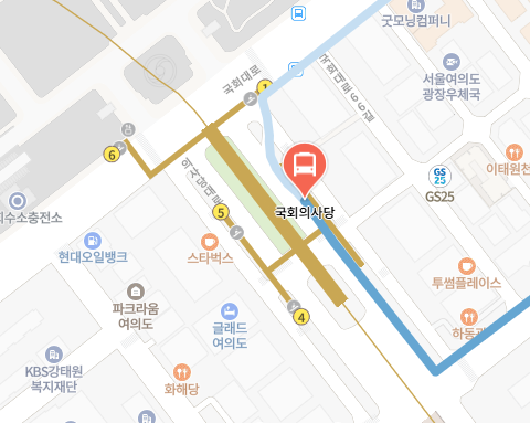 국회의사당에서 인천공항 리무진 공항버스(6007번) 지도 위치