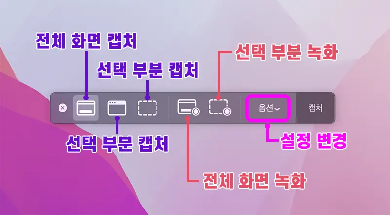 스크린샷 패널 아이콘 각각의 기능