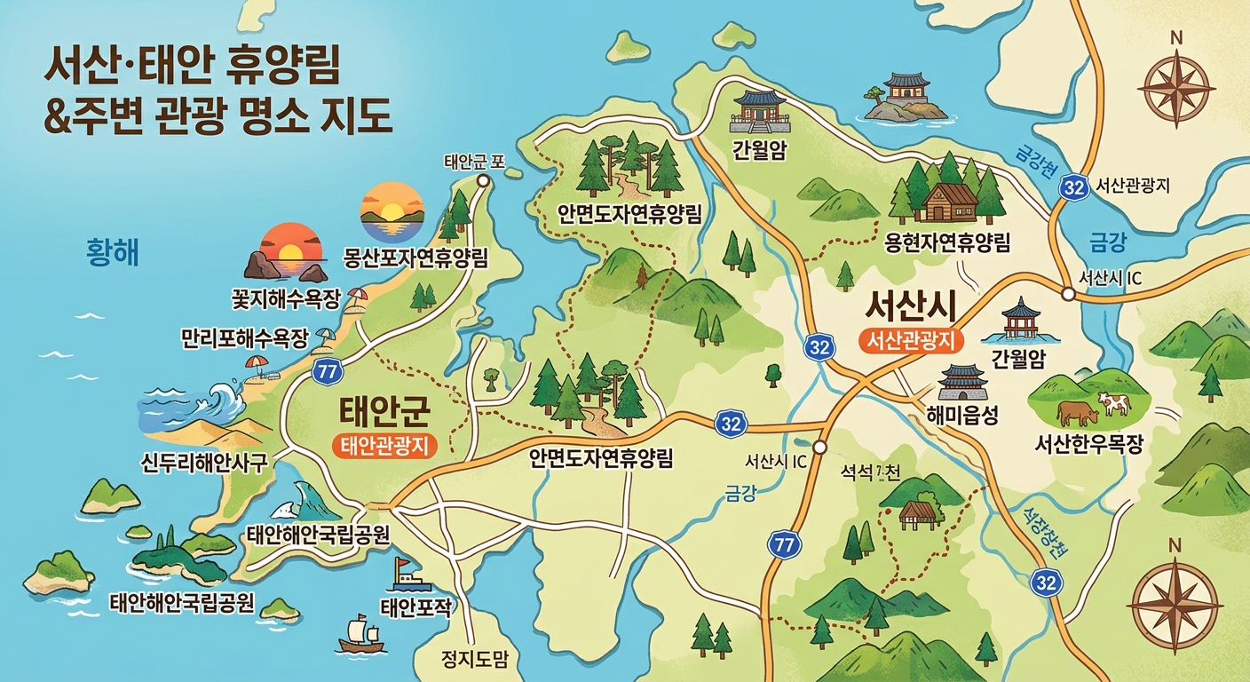 서산과 태안의 아름다운 휴양림을 중심으로 주변 명소까지 완벽하게 연계하세요.