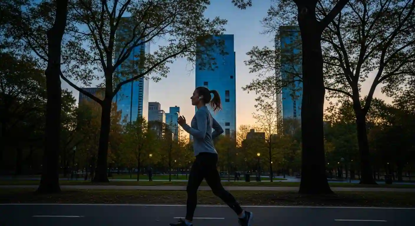새벽 도심에서 조깅을 하고 있는 여성