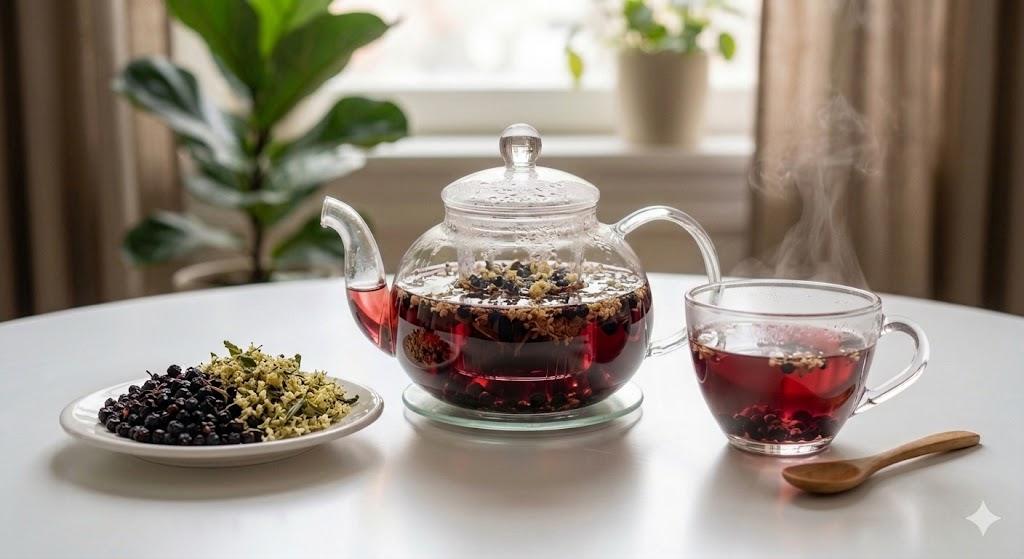 강력한 항바이러스 시너지를 통해 호흡기 점막을 보호하고 면역 체계를 강화하는 엘더플라워 엘더베리 면역 방패