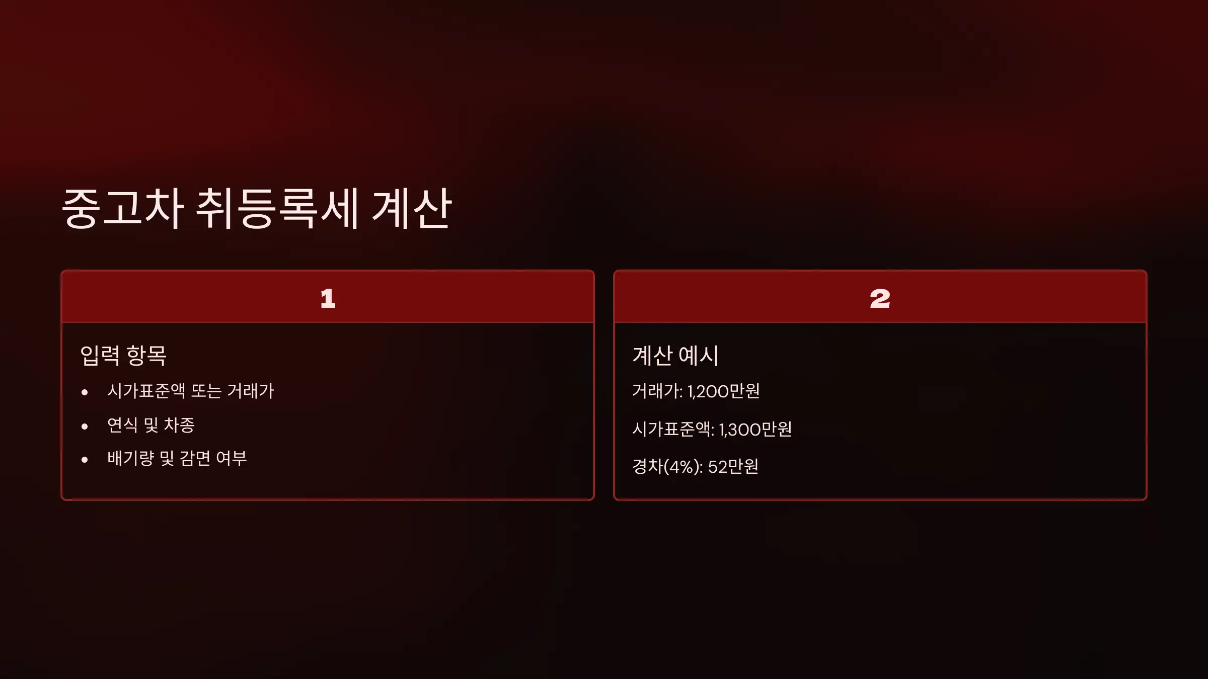 중고차 취등록세 계산 방법