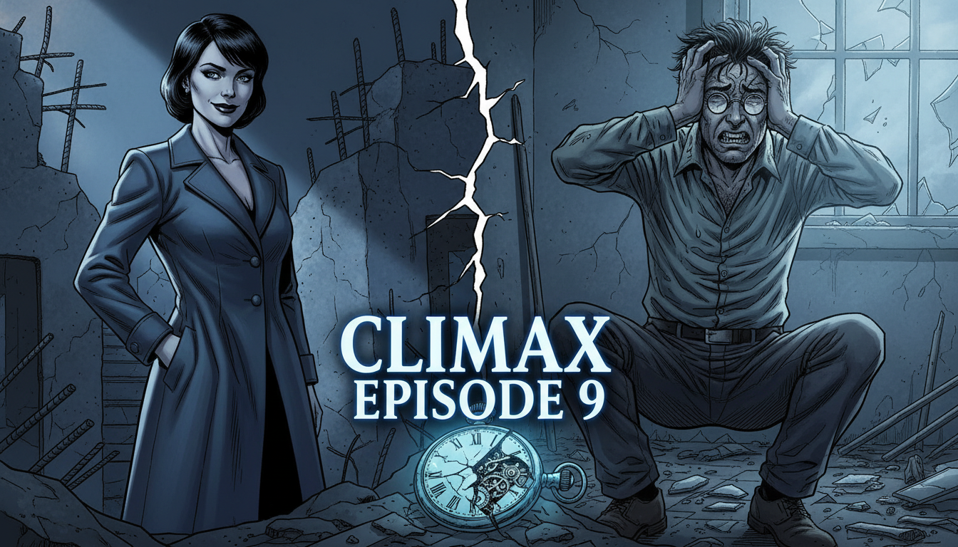 클라이맥스 9회 추상아와 황정원의 대립 장면과 부서진 회중시계 떡밥 일러스트