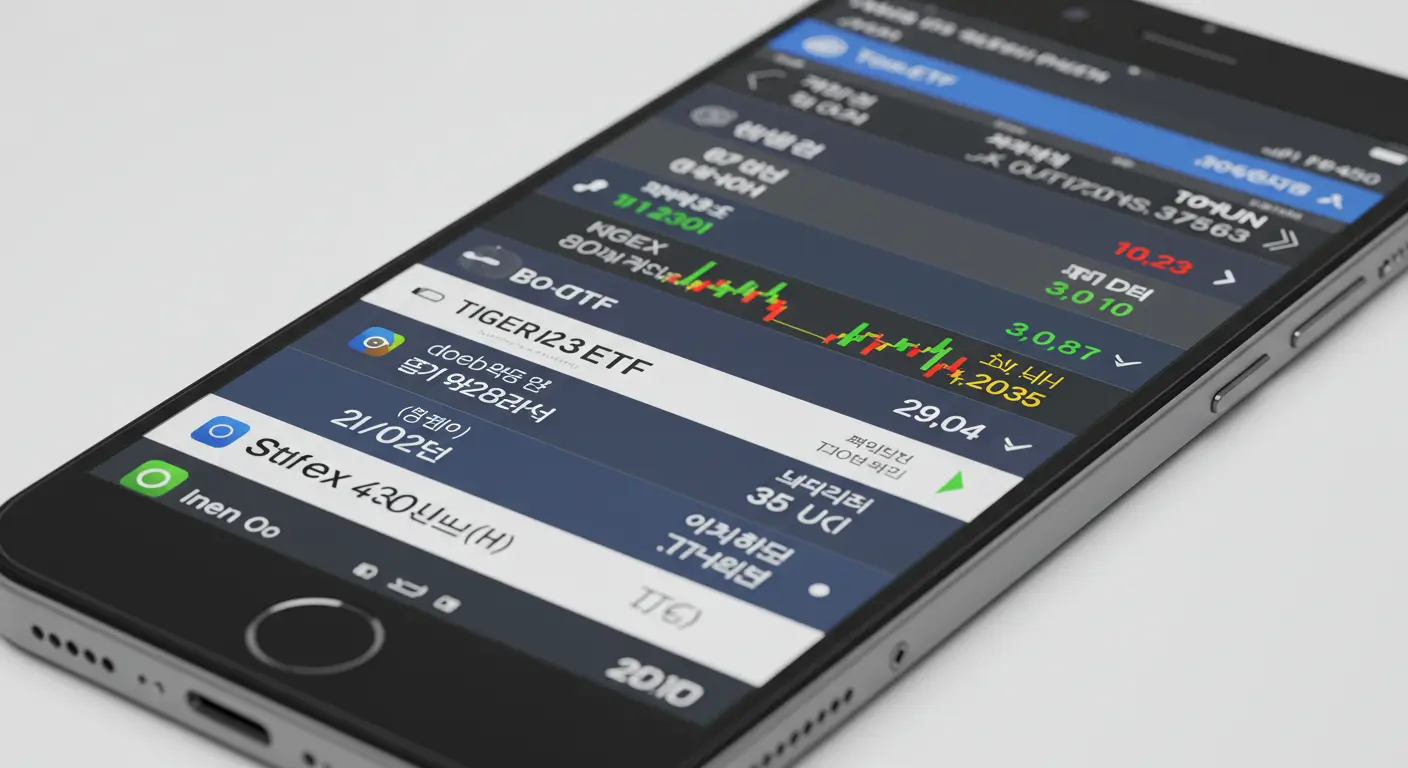 스마트폰 MTS 앱 화면에 다양한 국내외 채권 ETF 종목들이 표시된 모습