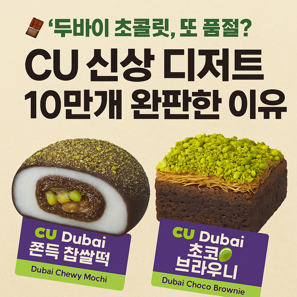 CU 두바이 초콜릿 디저트 2종 – 쫀득 찹쌀떡과 초코 브라우니