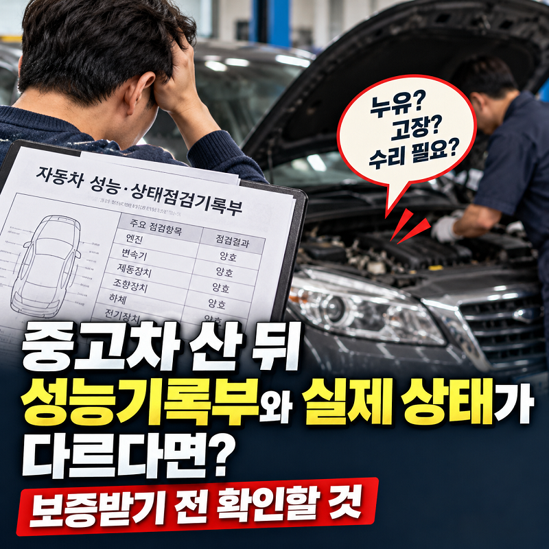 중고차 성능기록부와 실제 차량 상태가 다른 경우 보증 확인