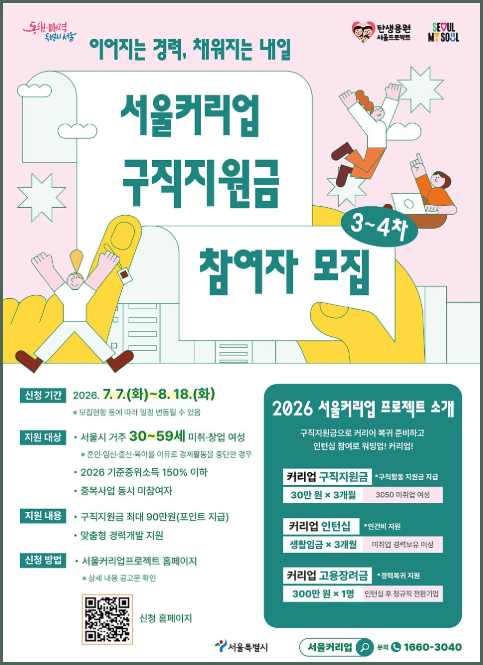 서울커리업 구직지원금 공식 모집포스터