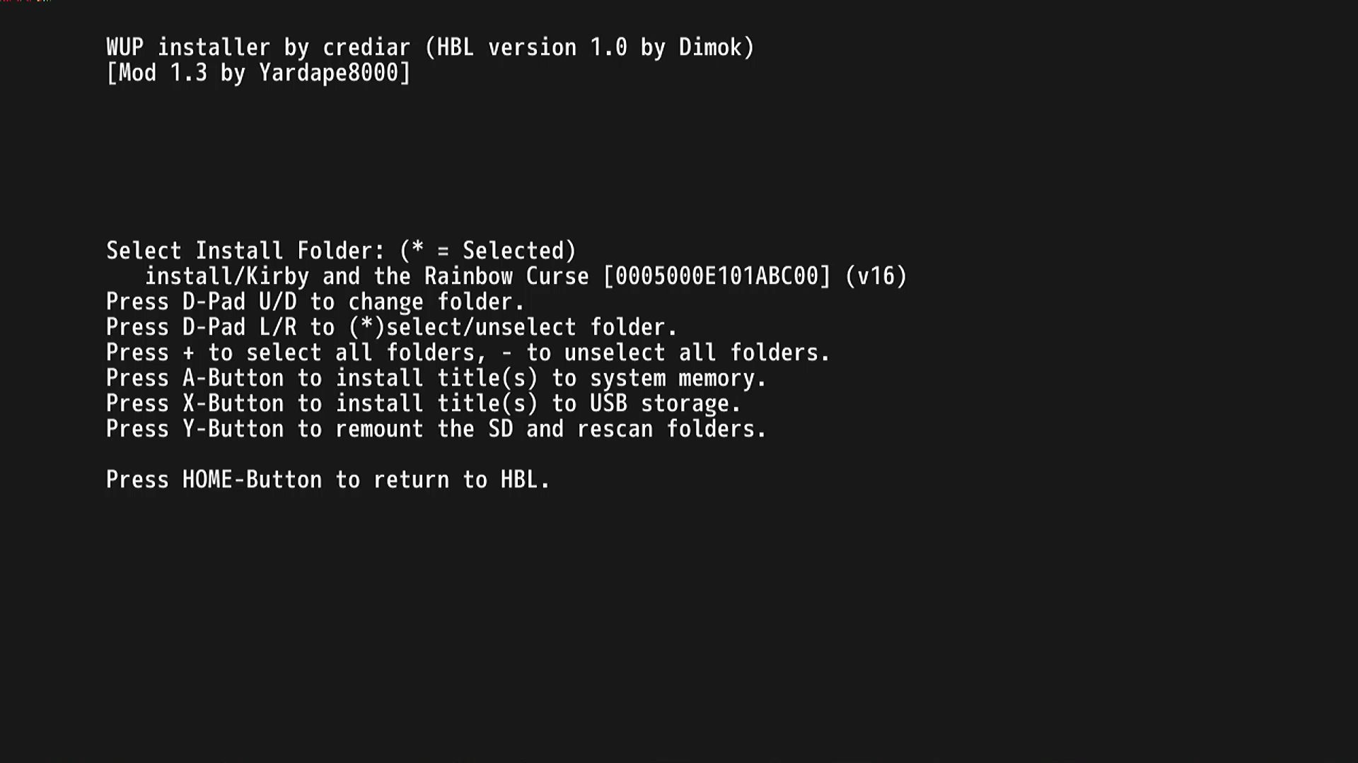 구형 Wii U WUP Installer 게임 타이틀 NAND USB 설치 화면
