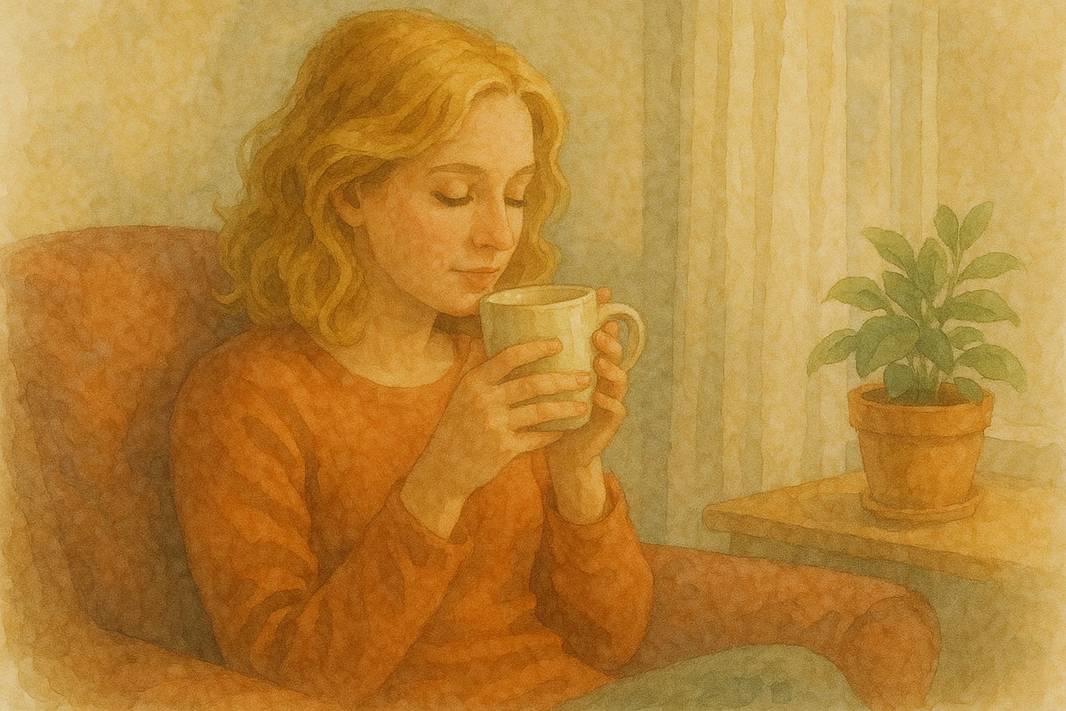 온화한 순간의 차 한잔