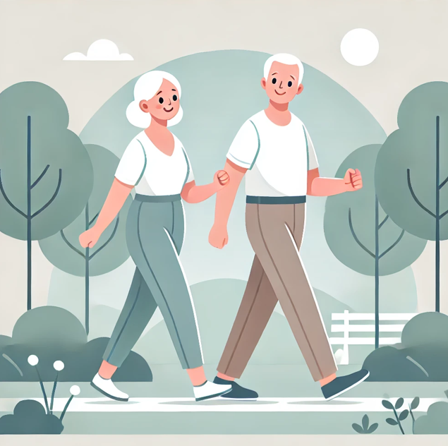 노년기 건강을 위해 가벼운 산책 중인 노부부의 모습