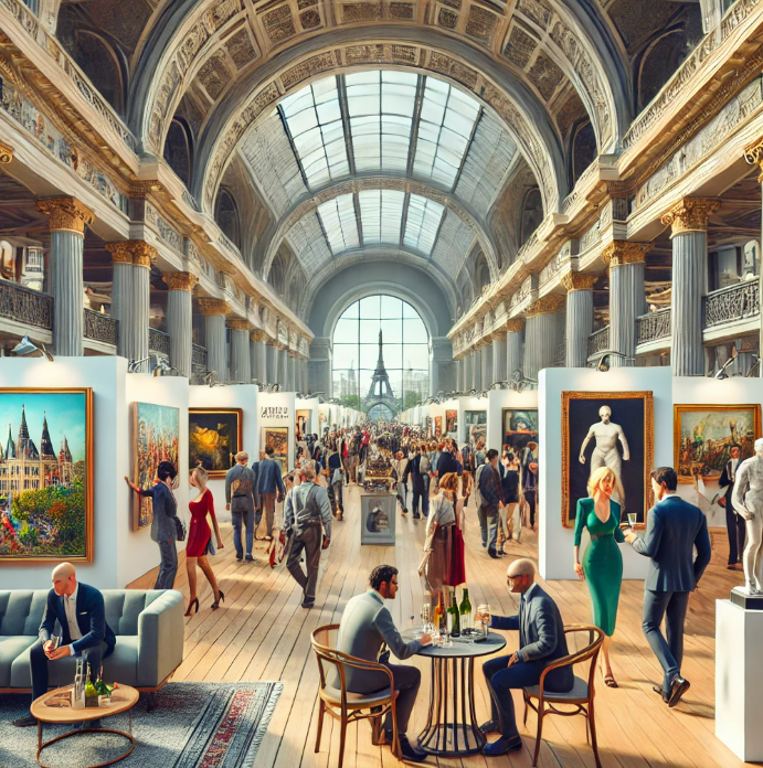 유럽의 아트페어 현장을 표현한 그림입니다.