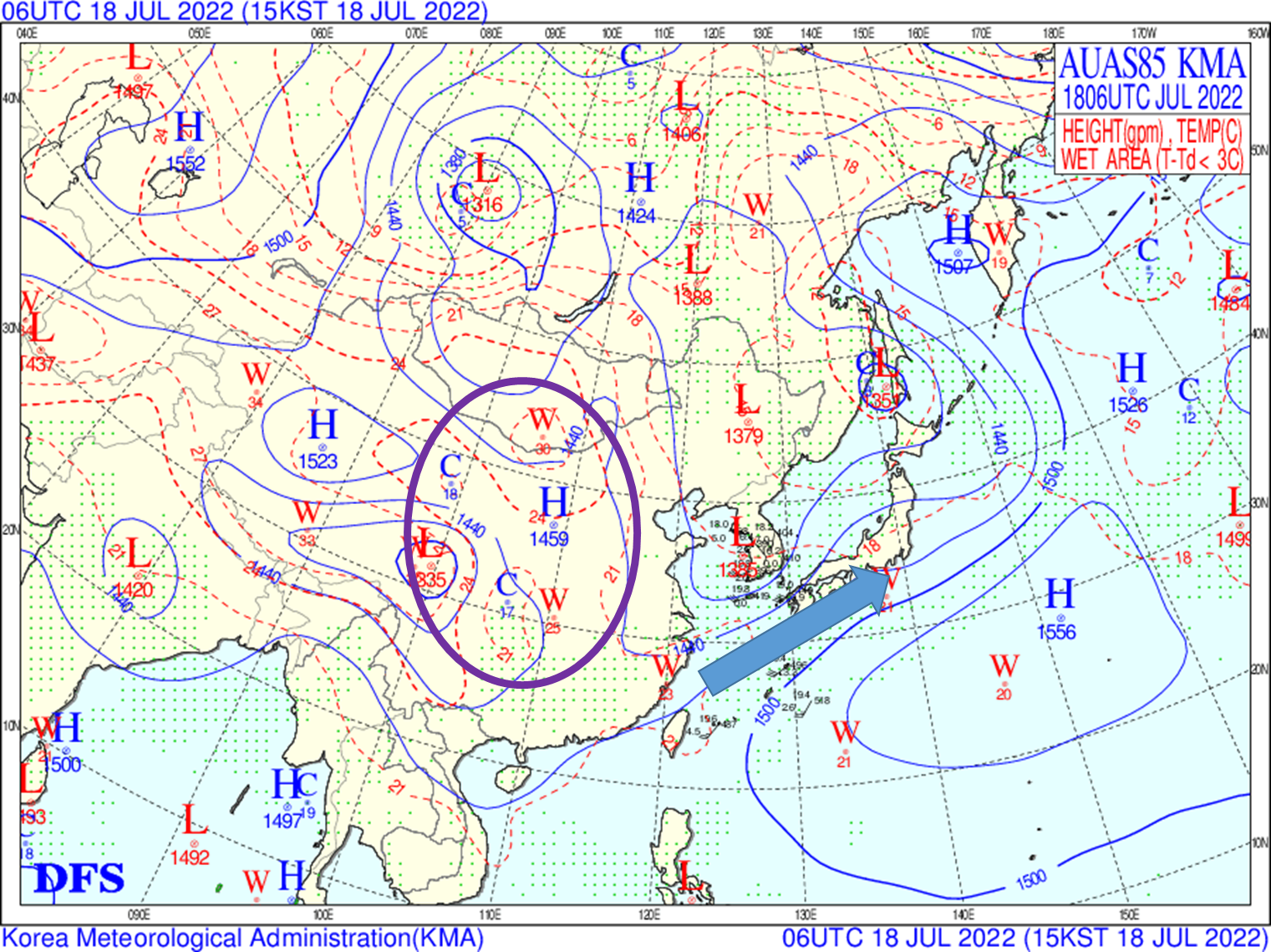 7/18 15:00 850hPa 일기도