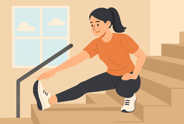 계단오르기전에 스트레칭하는 여성