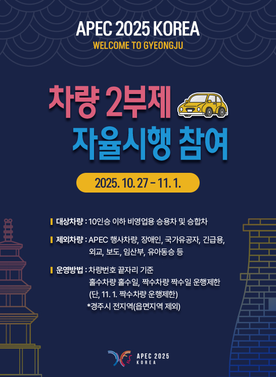 APEC 정상회의 경주시내 차량 자율2부제 시행