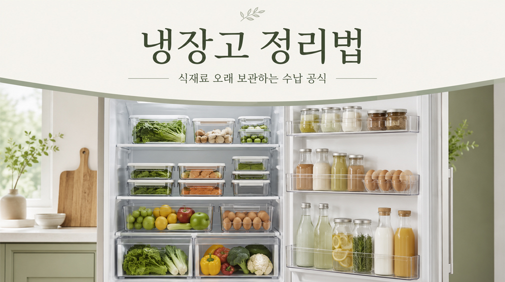 투명 냉장고 정리함과 밀폐용기를 활용해 채소, 과일, 반찬, 소스류를 칸별로 깔끔하게 보관한 냉장고 정리법 썸네일 이미지