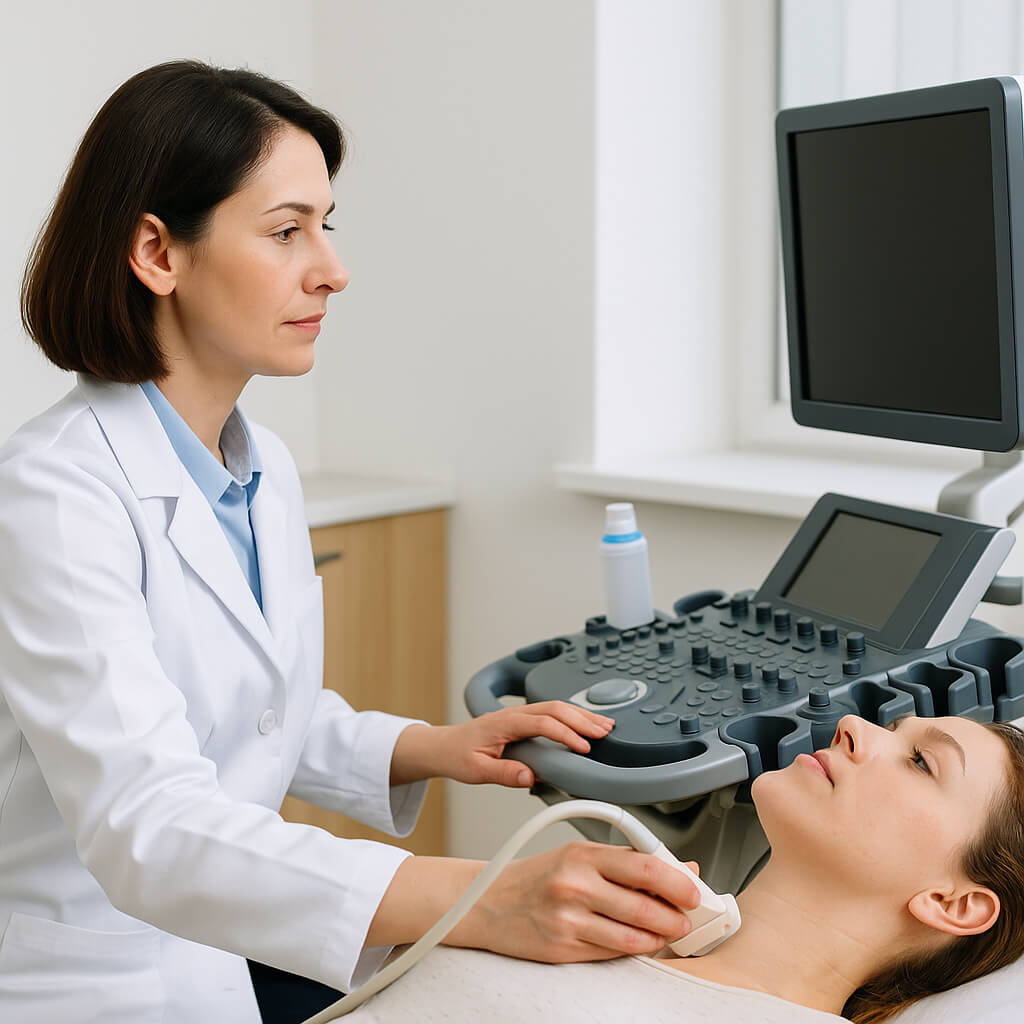 초음파 검사를 통해 갑상선결절을 확인 중인 의료진 모습(출처:자체제작)