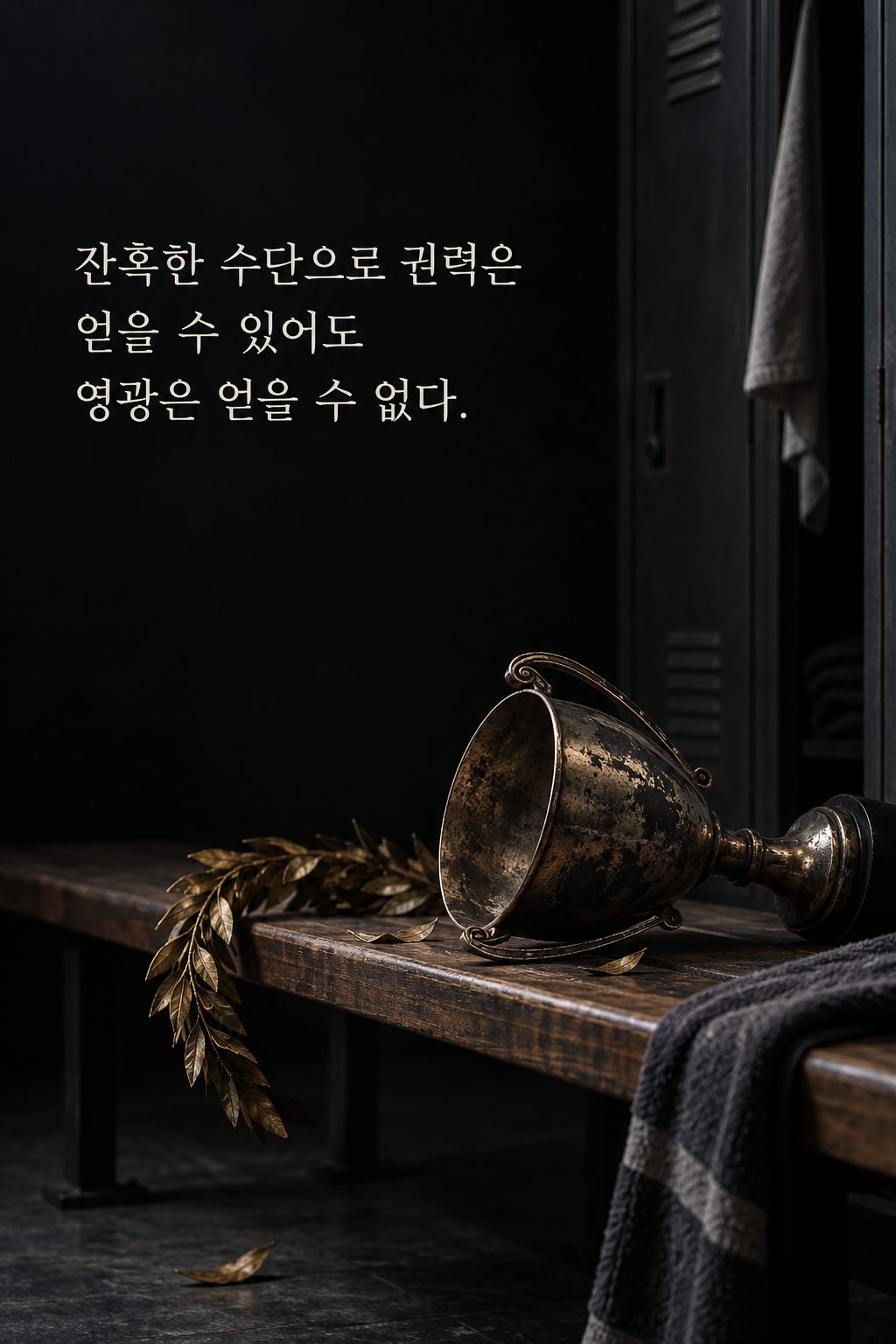 잔혹한 수단으로 권력은 얻을 수 있어도 영광은 얻을 수 없다. 문구가 담긴 세로형 이미지