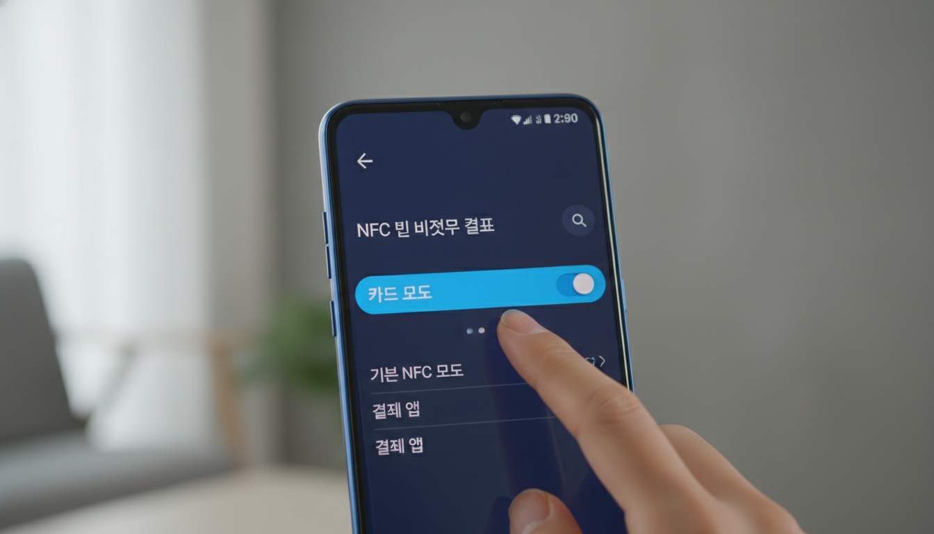 삼성 갤럭시 스마트폰의 NFC 설정 화면에서 카드 모드가 활성화된 모습