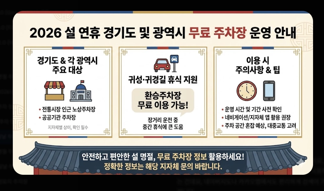 설날 무료주차장(2026 설날, 개방 기간, 전국 권역별)(+ 이용 꿀팁)