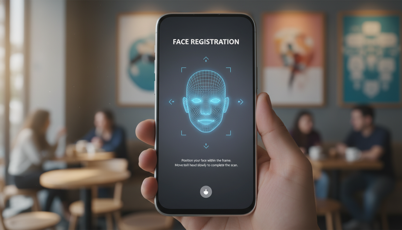 토스 앱에서 페이스페이 등록을 위해 얼굴을 스캔하는 스마트폰 화면