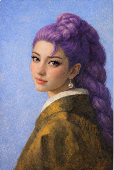 진주 귀걸이를 한 루미 이미지에서 배경을 연한 파란색으로 수정