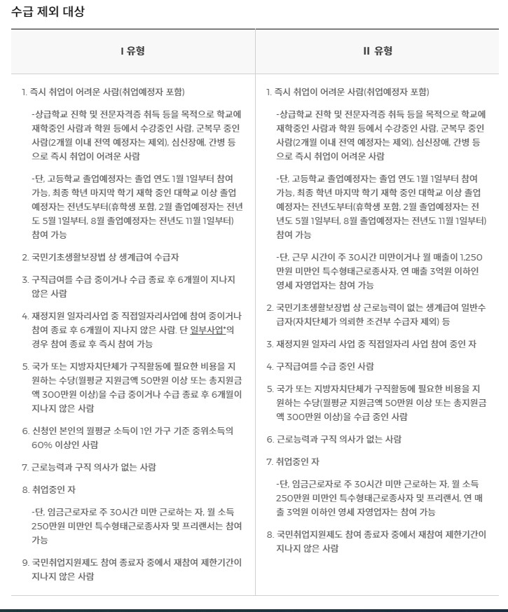 국민취업지원제도 수급제외대상