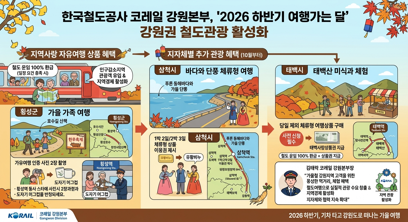 코레일 강원본부, ‘여행가는 달’ 맞아 강원 철도여행 혜택 확대