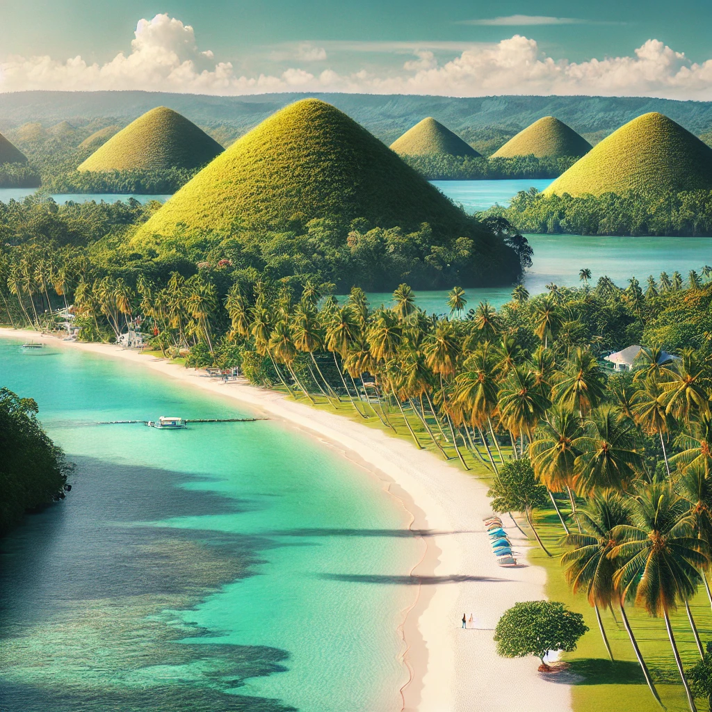 보홀의 아름다운 해변과 초콜릿 힐 전경