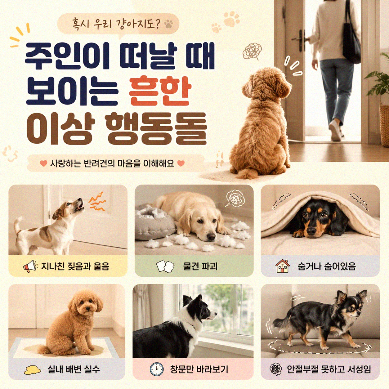 반려동물 혼자 두면 보이는 분리 불안 신호들