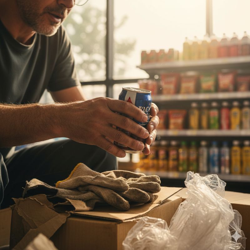 장갑을 벗어 던지고 땀에 젖은 손으로 캔커피를 쥔 사장님의 투박한 손. 주변엔 뜯어진 박스들이 흩어져 있다