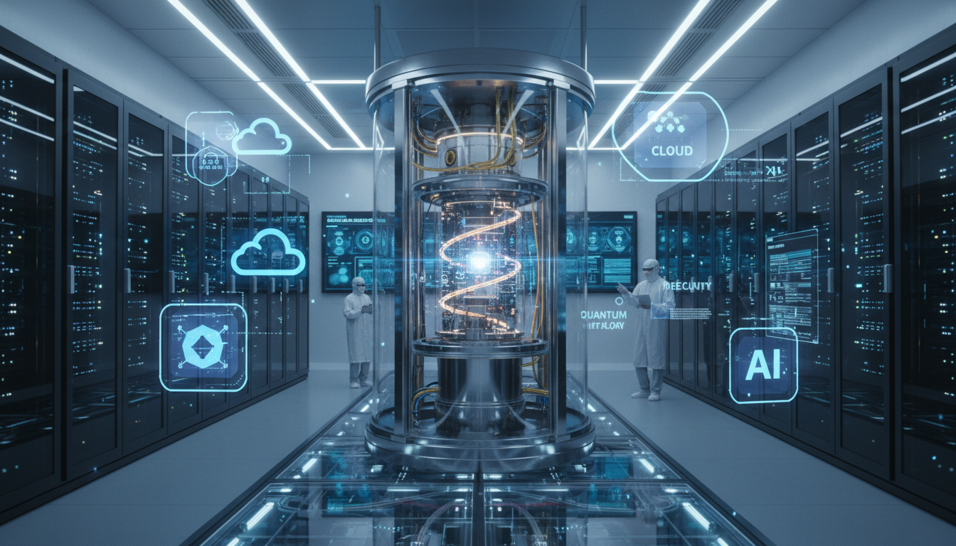 클라우드 서비스와 통합된 아이온큐의 상용 양자컴퓨터 시스템 일러스트